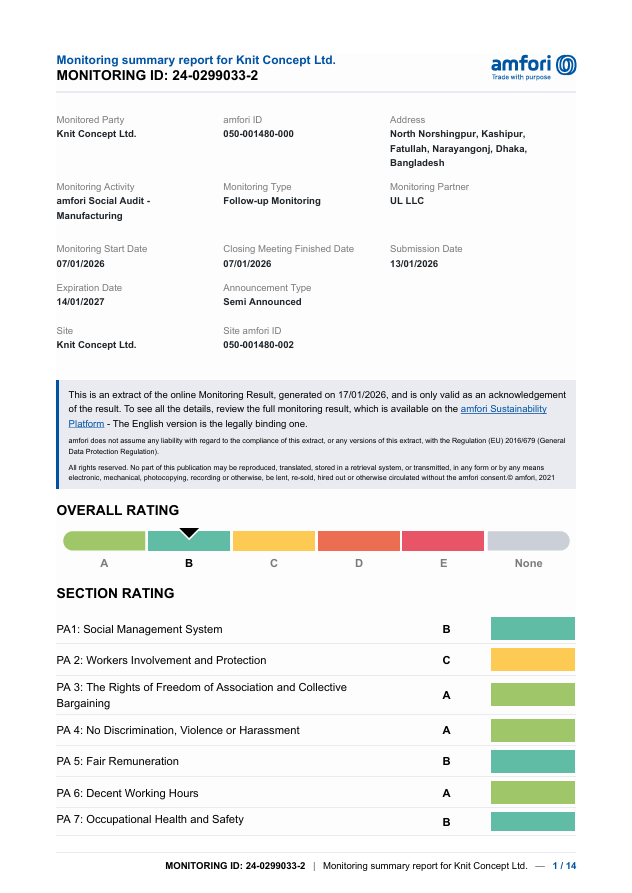 amfori BSCI Social Audit certificate